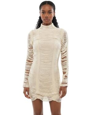 Balmain Textured Mock Collar Mini Dress - Natural