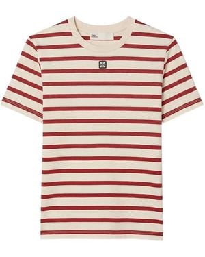 Tory Burch Stripes Crew Neck T-Shirt - Pink
