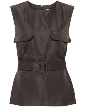 P.A.R.O.S.H. Dark Sleeveless Belted Top - Grey
