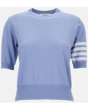 Thom Browne Merino Wool Jersey Stitch 4-Bar Tee - Blue