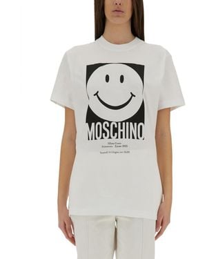 Moschino Graphic Crew Neck T-Shirt - Gray