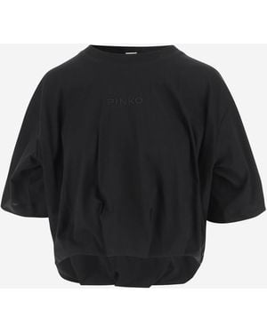 Pinko Crewneck Logo Cropped T-Shirt - Black