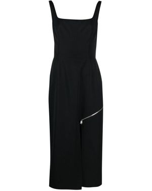 Alexander McQueen Wool Midi Dress with Zip Embellishments - Black