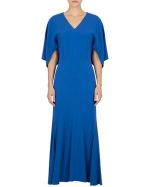 Victoria Beckham Solid V Neck Maxi Dress - Blue