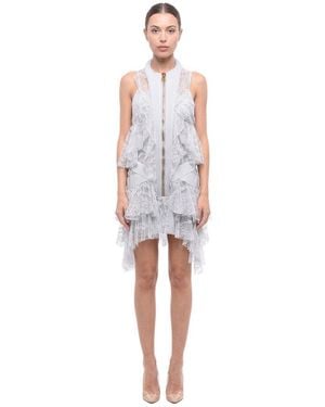 Balmain Light Lace Mandarin Collar Dress - White