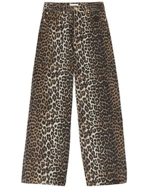 Ganni Leopard Print High Rise Jeans - Gray