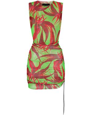 Louisa Ballou Viscose Ruched Floral Print Mini Dress - Green