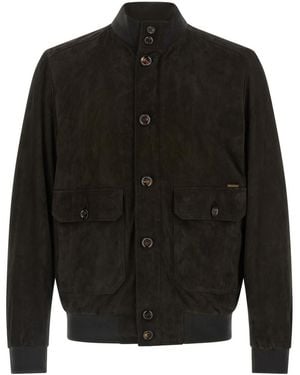 Moorer Solid Mandarin Collar Jacket - Black