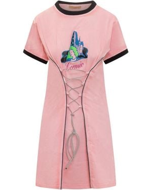 Cormio Graphic Crew Neck Mini Dress - Pink