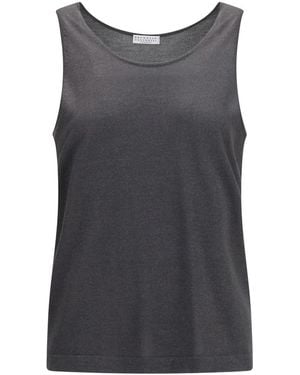 Brunello Cucinelli Embellished Round Neck Top - Gray