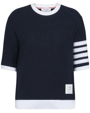 Thom Browne Textured Cotton Piqué 4-Bar T-Shirt - Blue