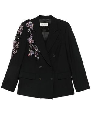 Dries Van Noten Embellished Peaked Lapel Blazer - Black