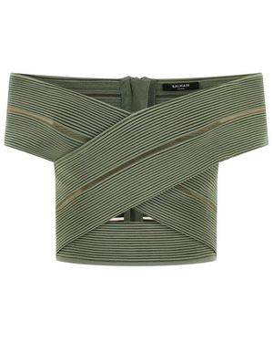 Balmain Off-The-Shoulder Crop Top - Green