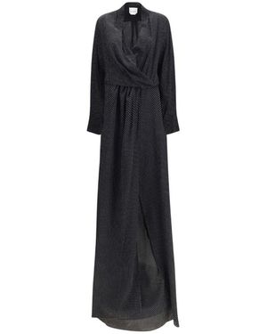 Sa Su Phi Polka Dot Band Collar Maxi Dress - Black