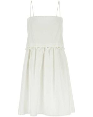 Miu Miu Slubbed Poplin Dress - White