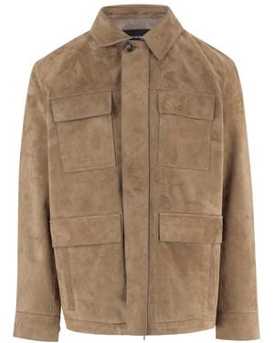 Yves Salomon Suede Jacket With Classic Collar - Brown