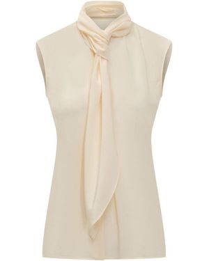Alberta Ferretti Solid Shawl Neck Top - Natural