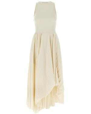 McQueen Pleated Cotton Jersey Asymmetrical Dress - White