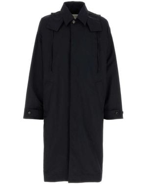 Bottega Veneta Navy Blue Nylon Blend Trench Coat - Black