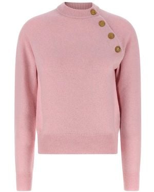 Balmain Cashmere Blend With Lion Head Buttons Jumper - Pink