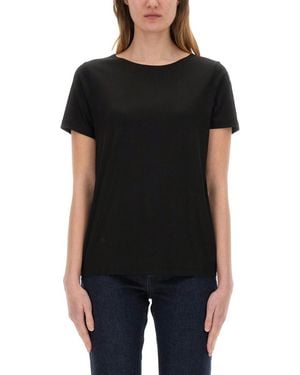 Fay Solid Round Neck T-Shirt - Black