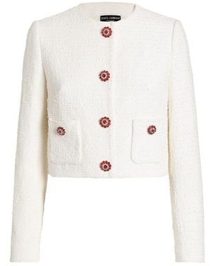 Dolce & Gabbana Textured Round Neck Blazer - White