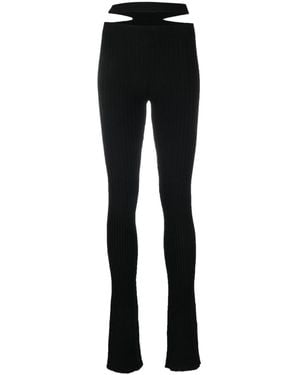 ANDREADAMO Ribbed Knit Cut-Out Flared Pants - Black