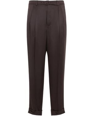 Saint Laurent Solid Pleated Pant - Brown