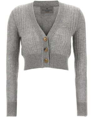 Ermanno Scervino Cashmere Cropped Logo Cardigan - Gray