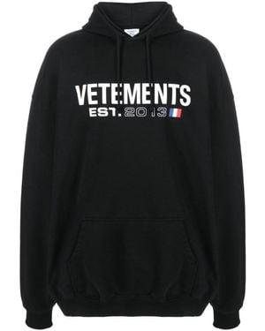 Vetements Logo Print Cotton Hoodie - Black