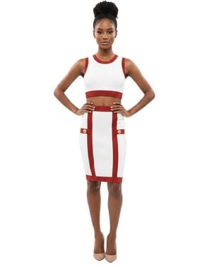 Balmain Color Block Knee Length Skirt - Red