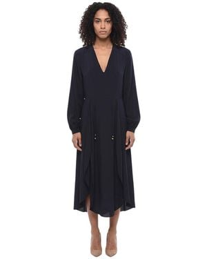 Stella McCartney Solid V Neck Midi Dress - Blue
