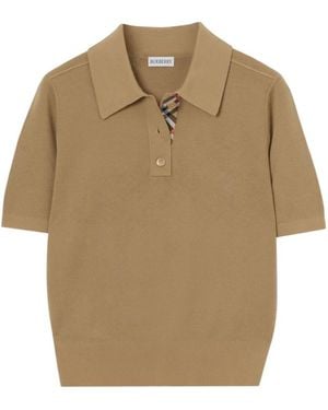 Burberry Solid Shirt Collar T-Shirt - Natural