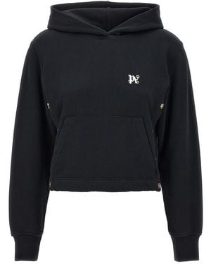 Palm Angels Cotton Button-Side Cropped Hoodie - Black