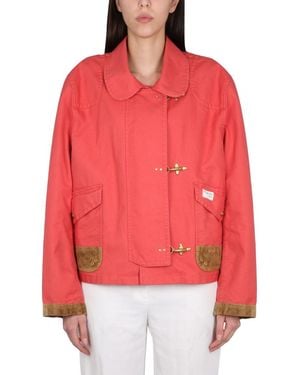 Fay Solid Shirt Collar Jacket - Red