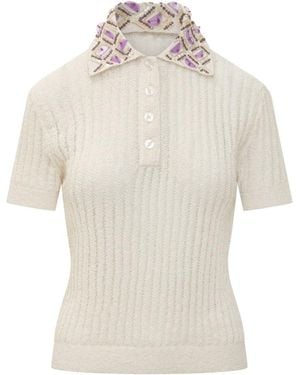 Des Phemmes Embellished Shirt Collar Polo - White