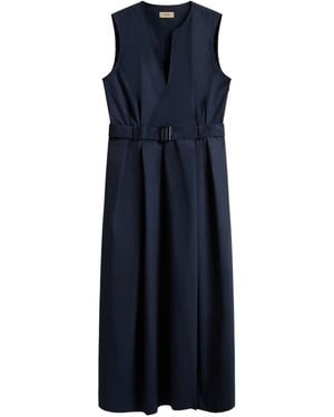 Woolrich Sleeveless Dress With V-Neckline And Belted Waist - Blue