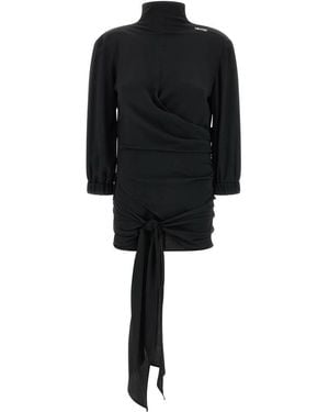 The Attico Turtle Neck Draped Tie Top - Black