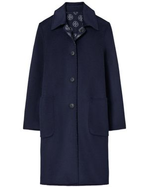 Tory Burch Wool Jacquard Coat - Blue