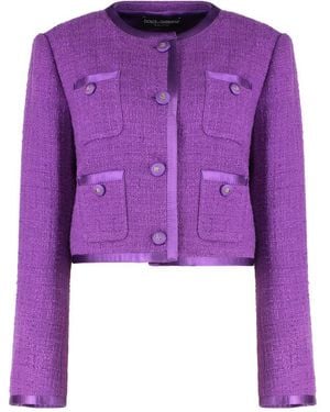 Dolce & Gabbana Tweed Jacket With Front Pockets Cotton Blazers - Purple