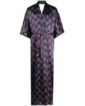OZWALD BOATENG Printed Silk Kimono Dress - Blue