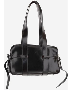 Dries Van Noten Dark Glossy Leather Shoulder Bag - Black