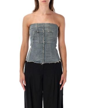 Rick Owens Denim Solid Strapless Top - Blue