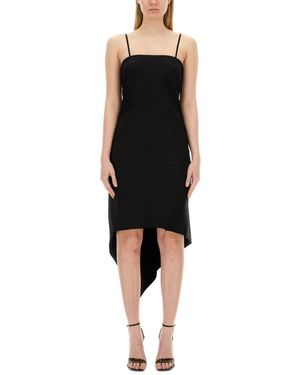 Helmut Lang Asymmetric Virgin Wool Midi Dress - Black