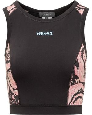 Versace Printed Round Neck Top - Black