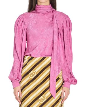 Gucci Silk Twill Shirt With Ribbon - Pink