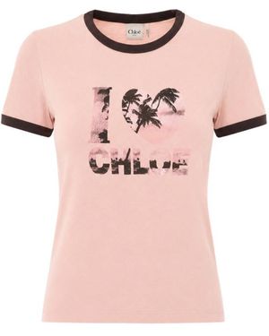 Chloé Printed Cotton T-Shirt - Pink