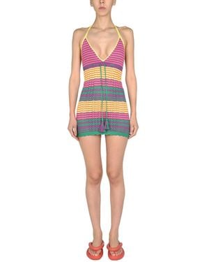 Gallo Stripes Halter Neck Mini Dress - Red