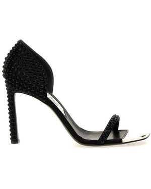 Sergio Rossi Area Dagger Satin Sandals With Rhinestone - Black