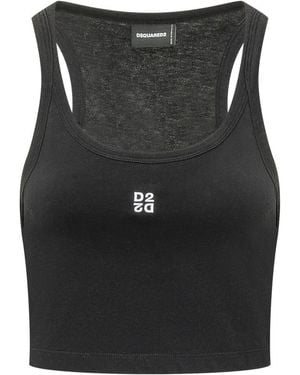 DSquared² Logo Scoop Neck Top - Black